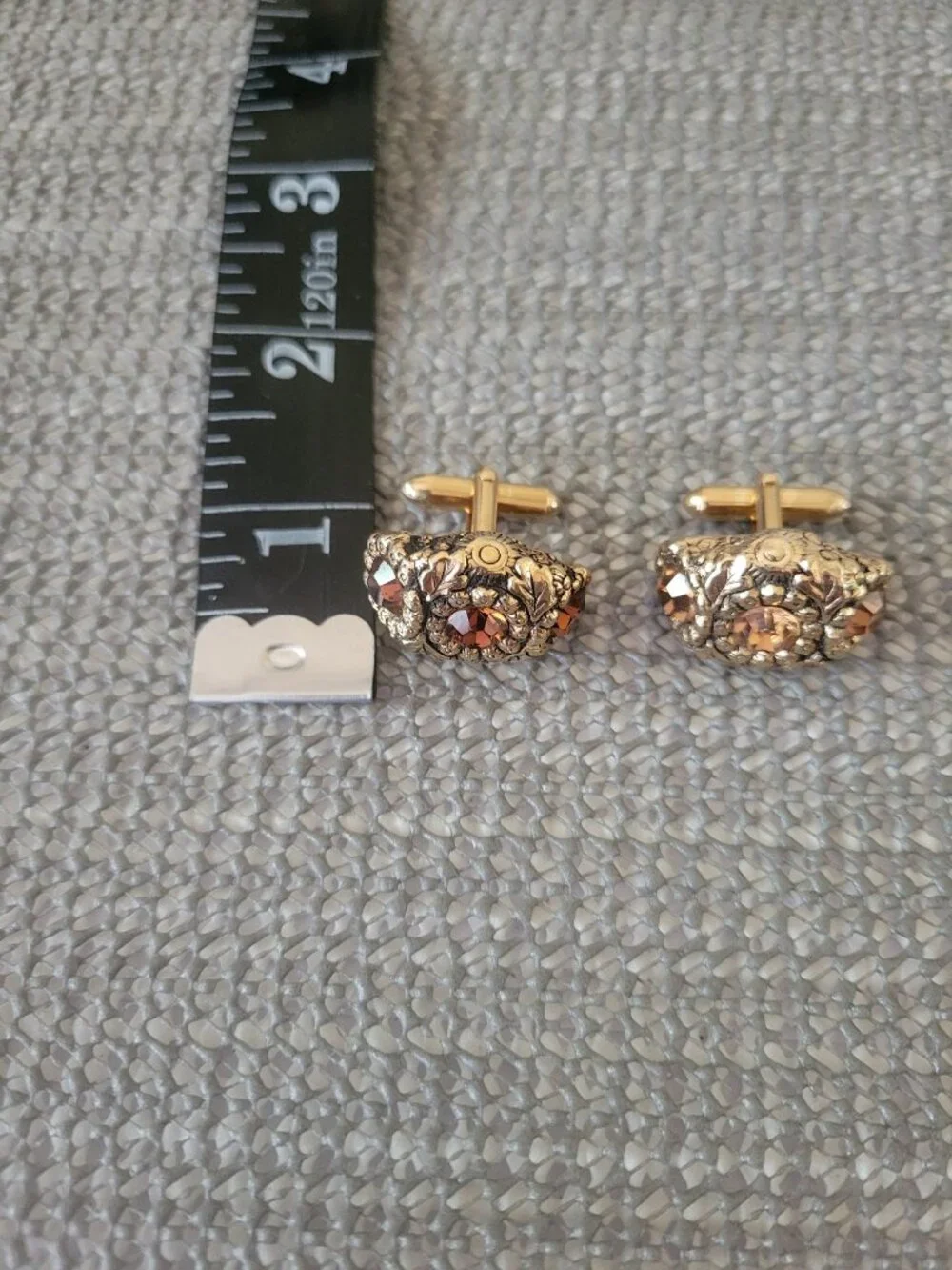Vintage Tivoli Gold Tone Cufflinks Amber Rhinestone Filigree Ornate Unisex